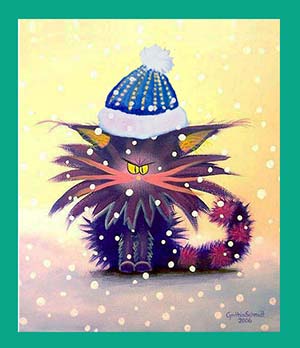 painting of a cranky cat in winter