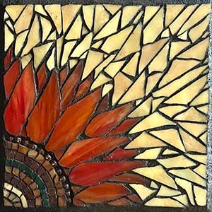 glass on tile mosaic in sunflower pattern