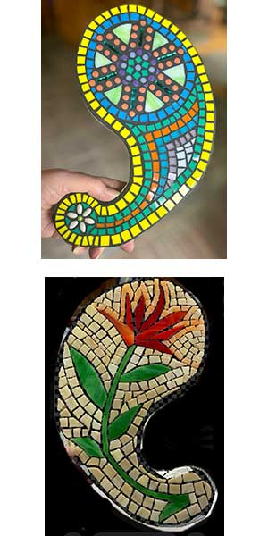 two sides of one piece of mosaic garden art