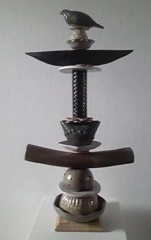 a photo of a garden totem made by Marybeth Sorendo