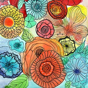 watercolor of flowers in various colors