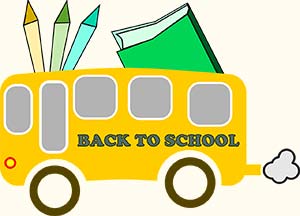 a cartoon drawing of a school bus with the words back to school