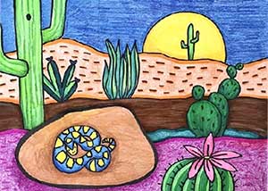 an elementary level artwork featuring aspects of the American Southwest