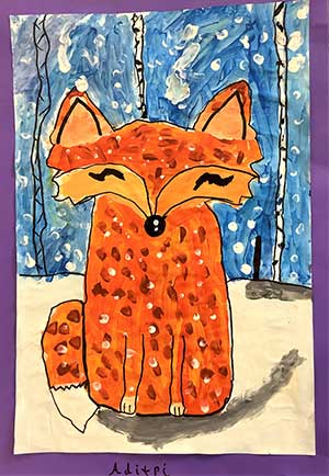 an orange fox on a blue background