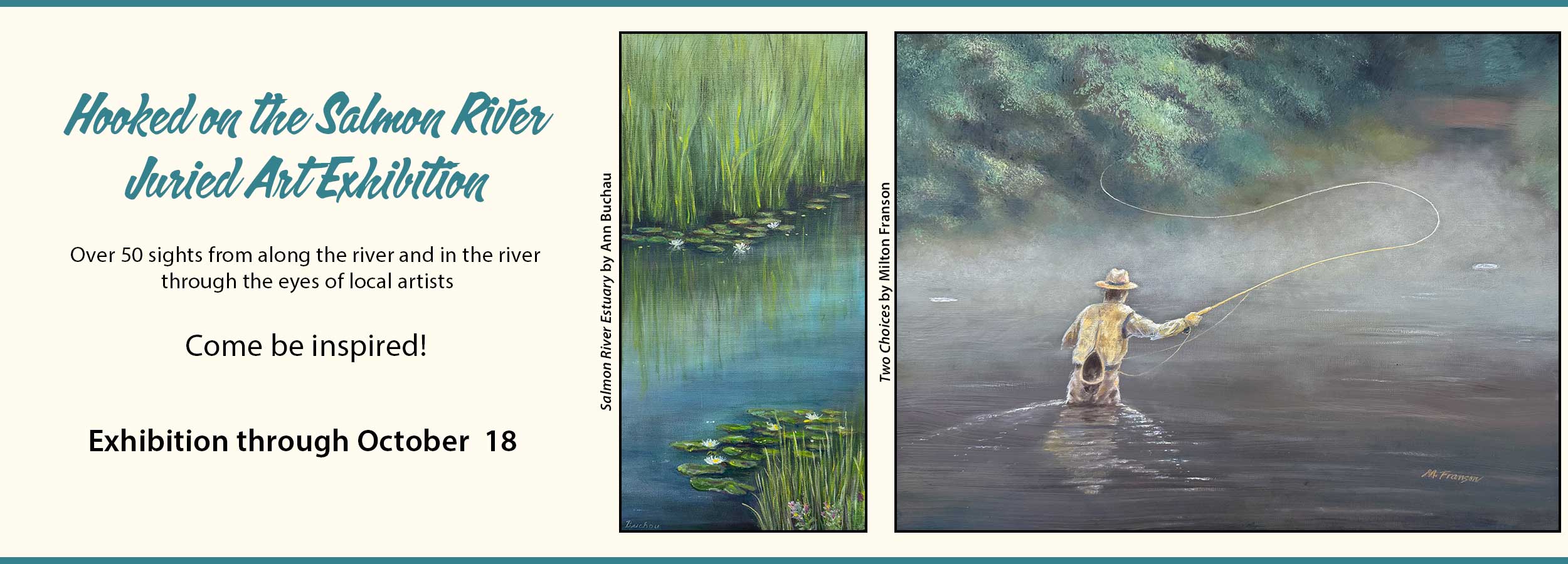 banner advertising the Hooked on the Salmon River Juried Exhibition 2025