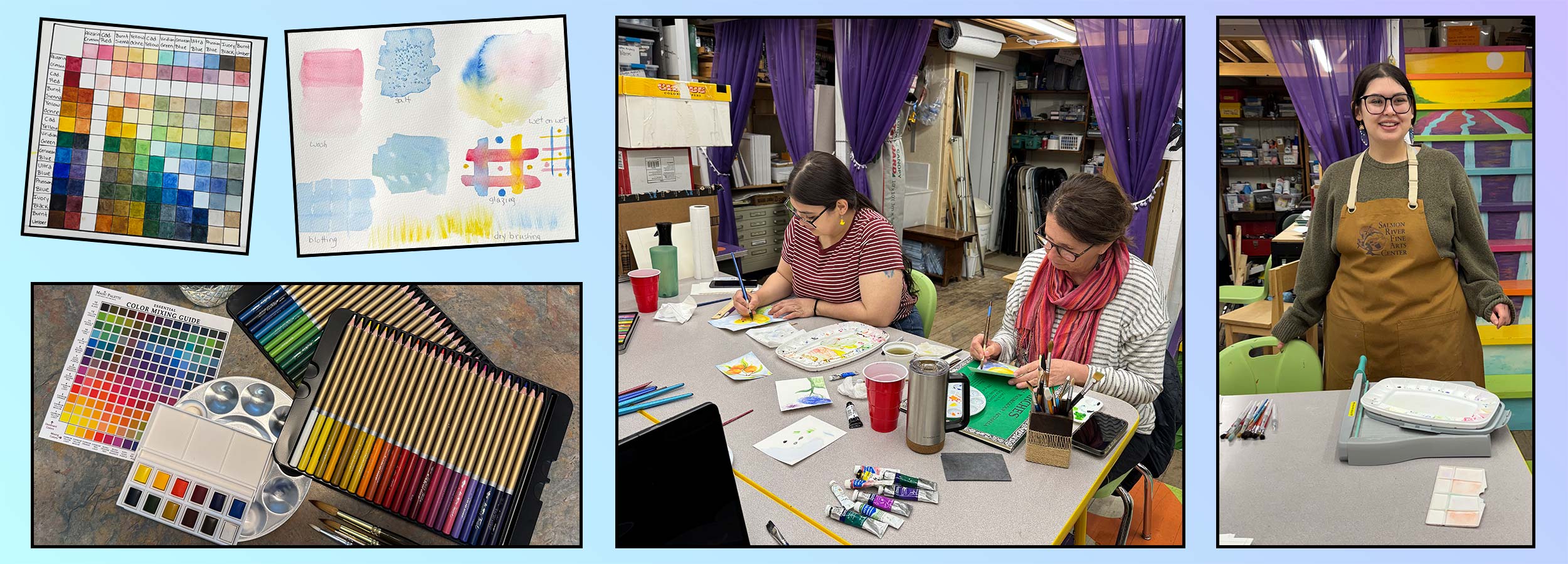 photos from a recent beginning watercolor class taught by Antonia Cantu