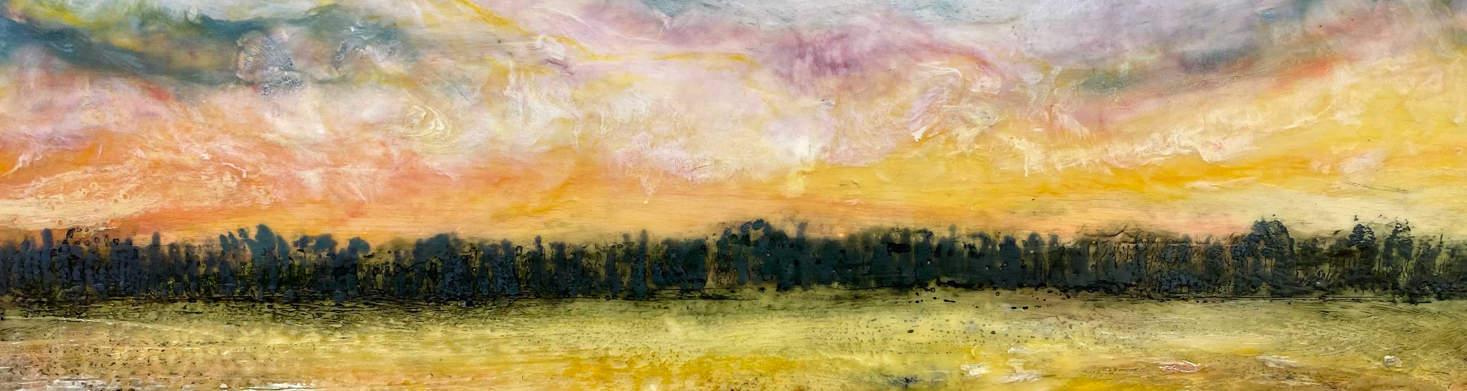 encaustic painting of sunset over Salmon River