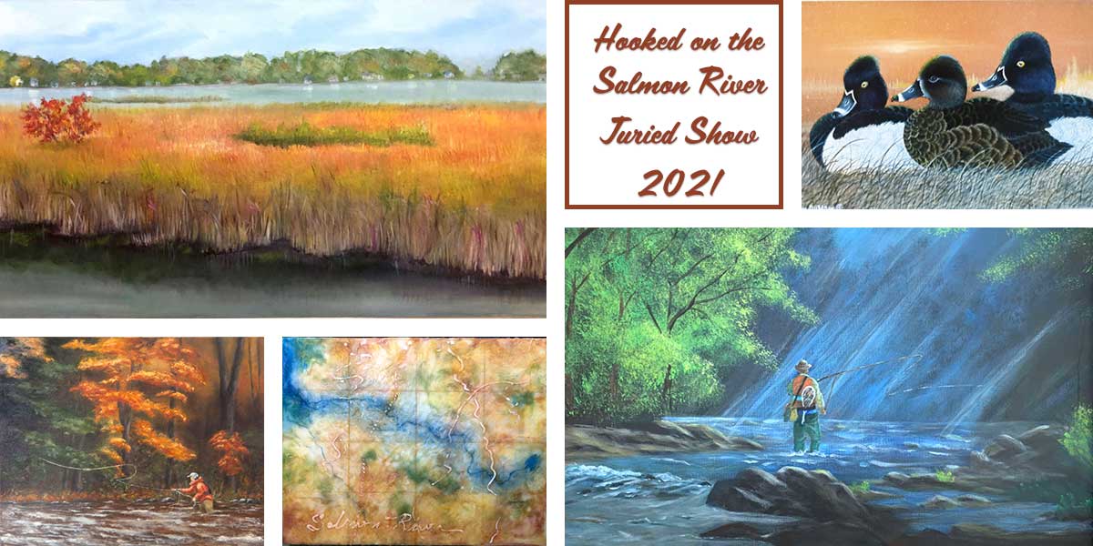 collage of artwork entered in Hooked on Salmon River Juried Art Exhibition 2021