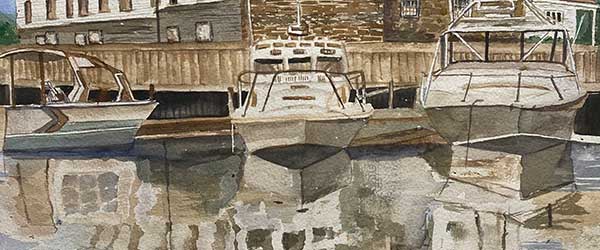 watercolor of boats in water
