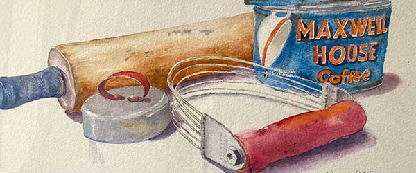 watercolor of old fashioned baking items