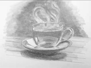 drawing of a cup of tea with steam coming from the top