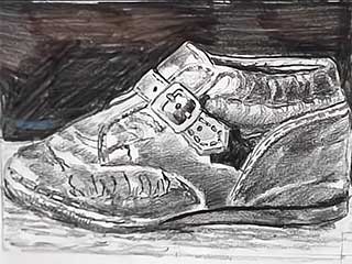a drawing of an old kids shoe