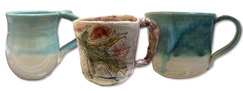 hand made mugs available at the Fine Arts Center