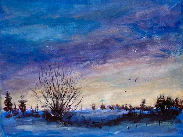 painting of sunset in countryside