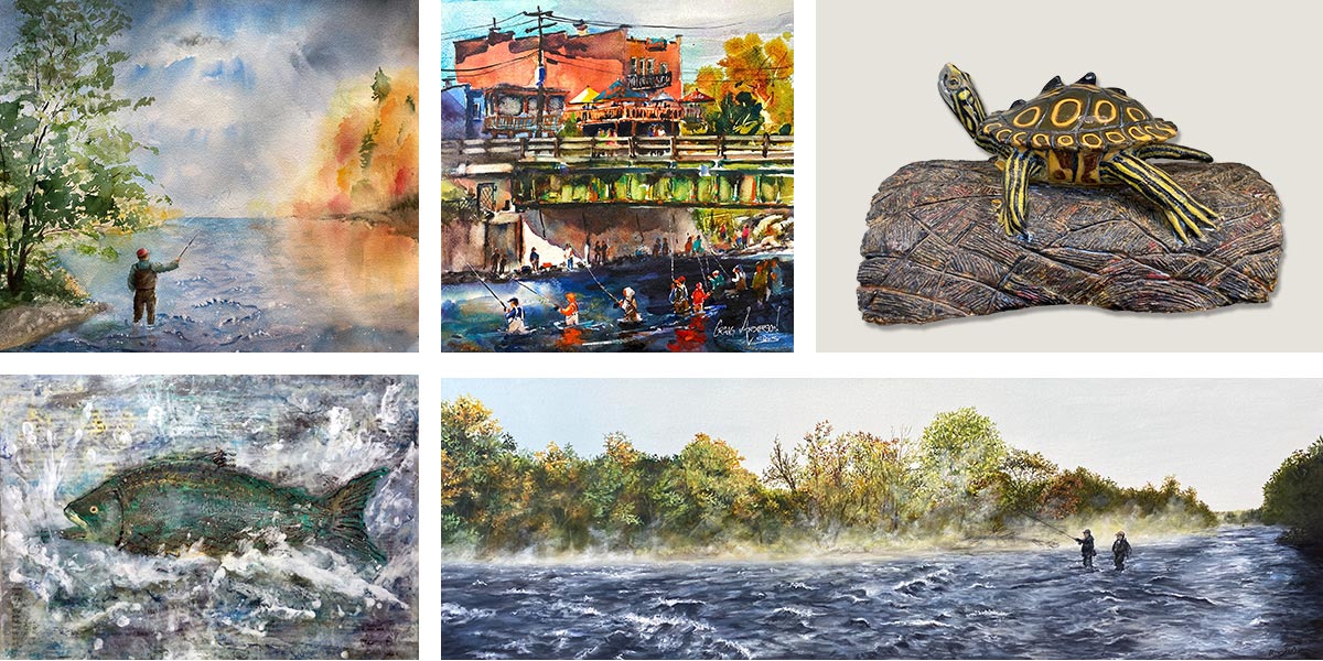 collage of artwork entered in Hooked on Salmon River Juried Art Exhibition 2022