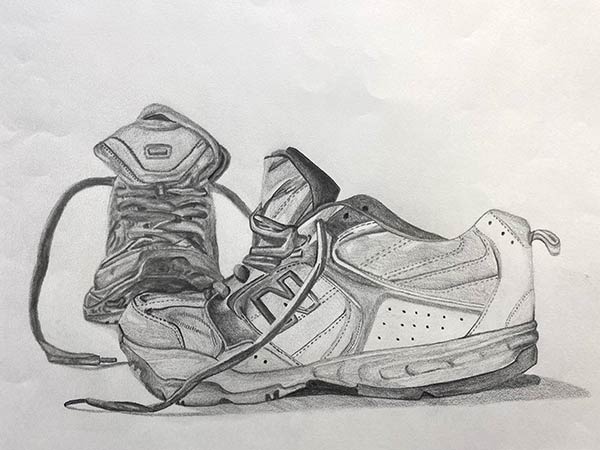 Student drawing of a pair of sneakers