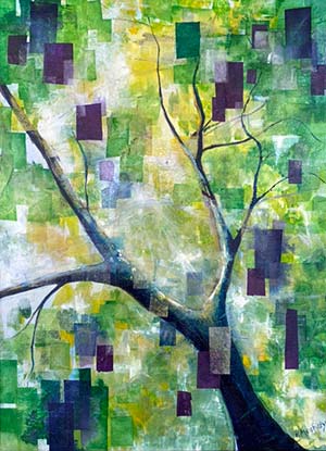 painting of tree and mixed media background