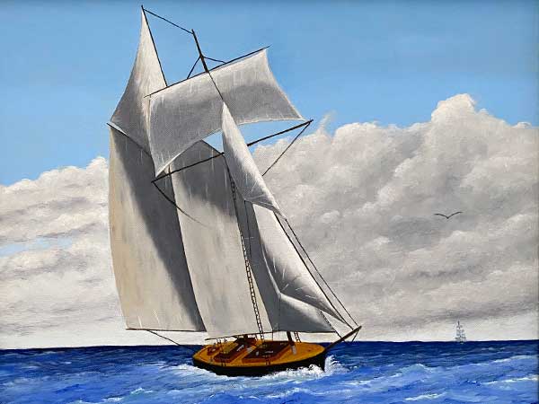 oil painting of USS Growler - 1812, a sail boat