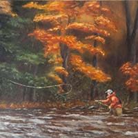 oil painting of fisherman in Salmon River