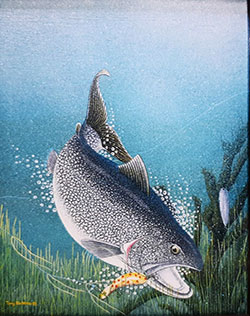 painting of salmon underwater