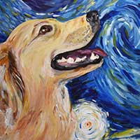 pastel of dog in starry night