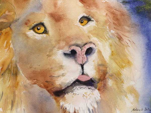 watercolor painting of lion